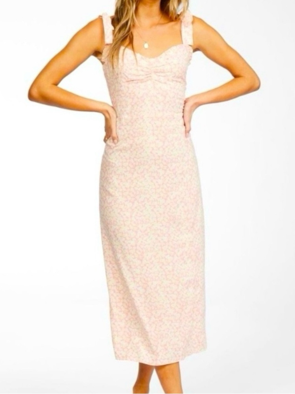 Billabong Light Pink Floral Tie-Shoulder Midi Dress